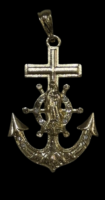 Dije de Ancla Marina con la Virgen de Guadalupe y Timon