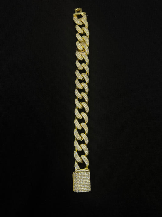 Pulsera Cubana Open Brass Full Zirconias
